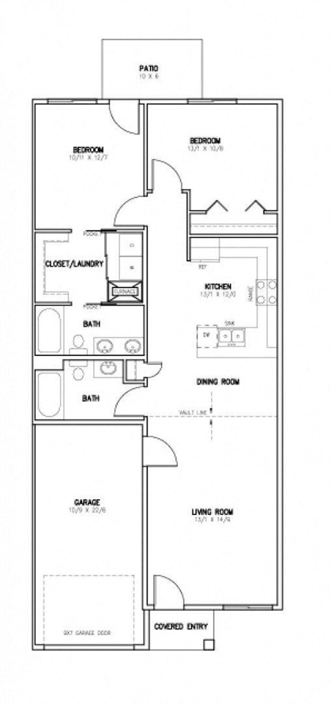 Floor plan for 2 beds, 2 baths, 1100 sqft